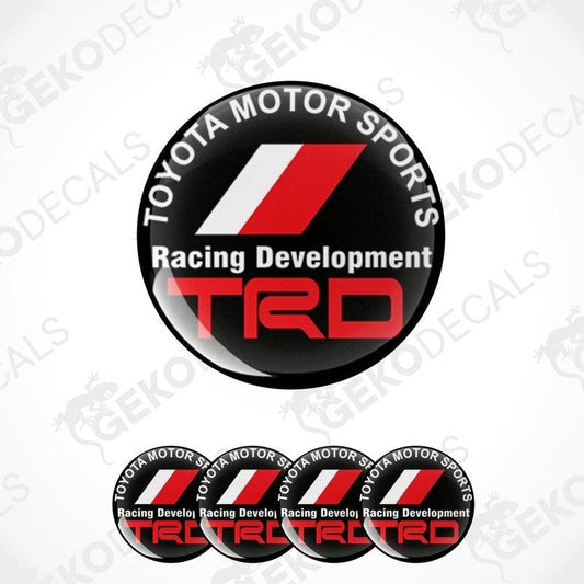 A set of four Toyota Motor Sports Racing Development TRD vinyl decals.