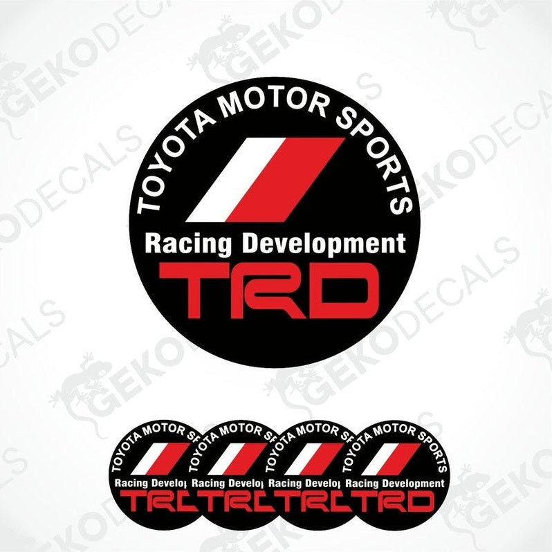 A set of four Toyota Motor Sports Racing Development TRD vinyl decals.