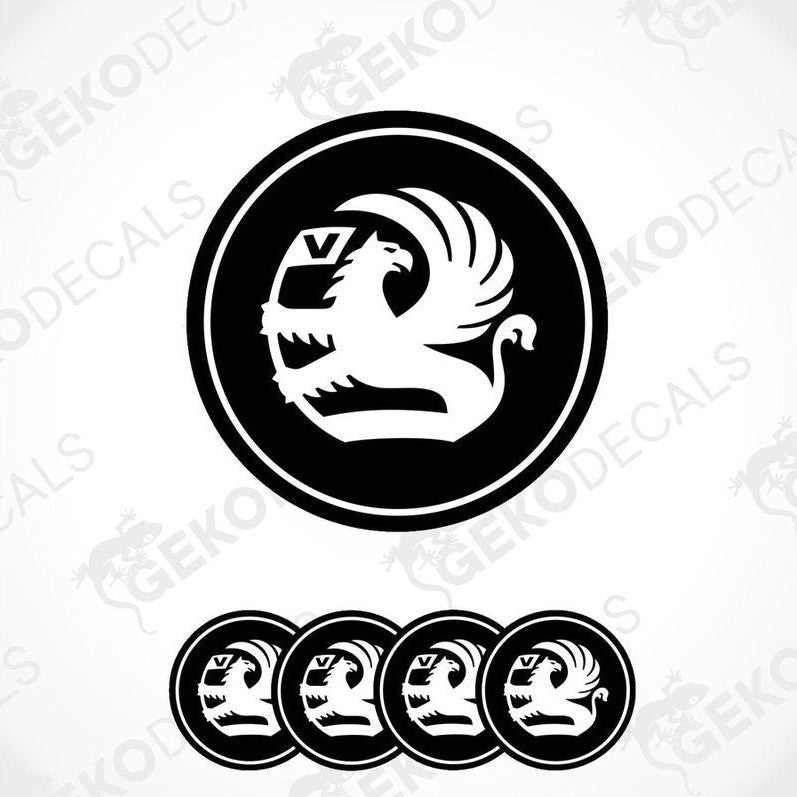 A set of black and white vinyl decals with a bird design, intended for use as car wheel decals.