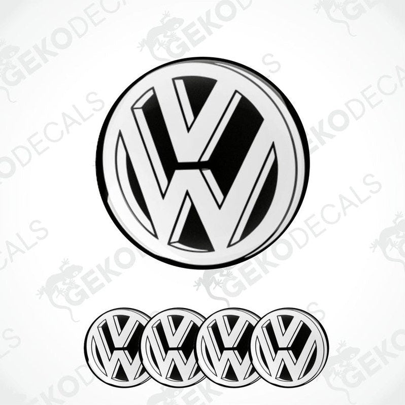 A set of four vinyl decals with a polyurethane coating featuring the Volkswagen logo.