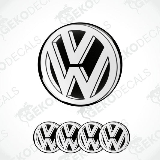 A set of four vinyl decals with a polyurethane coating featuring the Volkswagen logo.