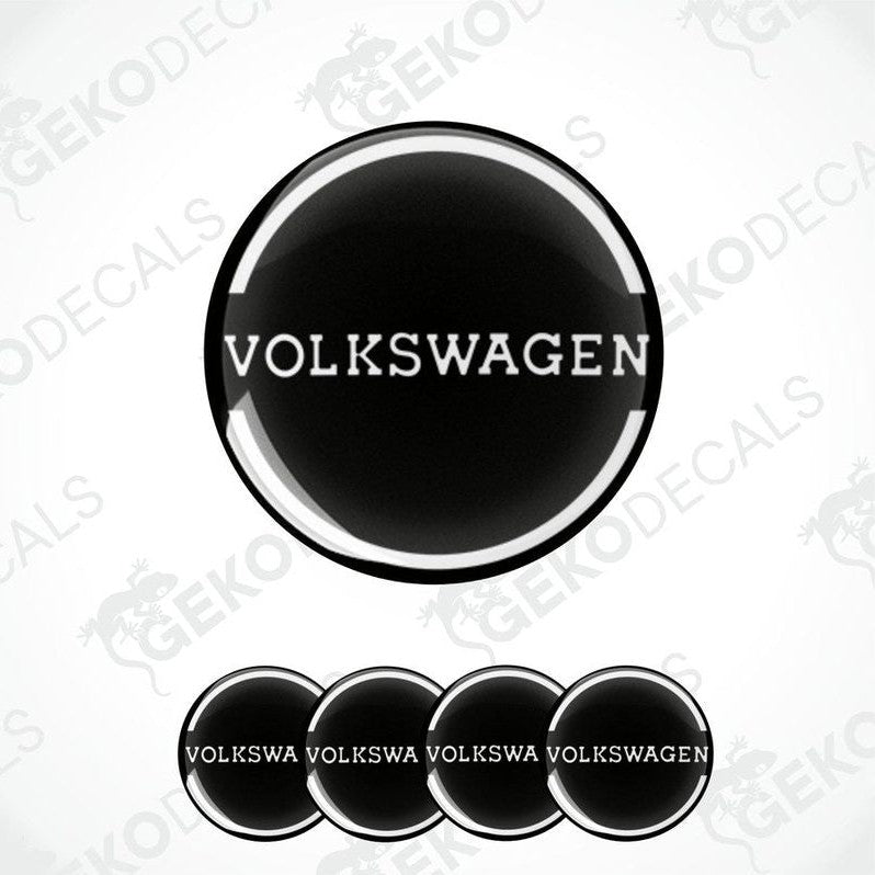 A set of black vinyl decals with the text 'VOLKSWAGEN' displayed on them, typically used as car stickers.