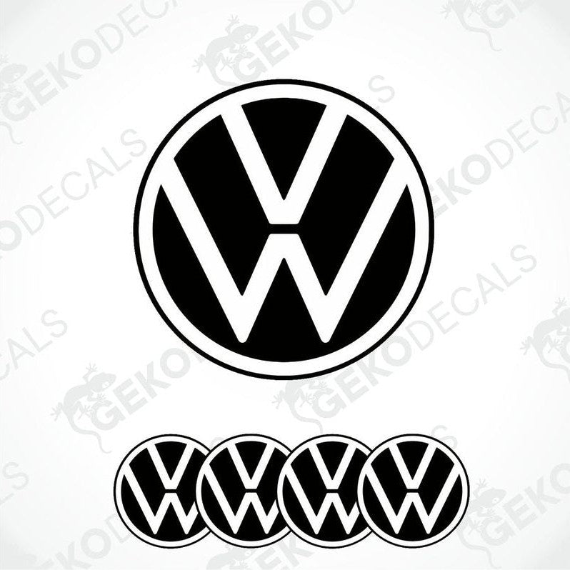 A set of four black and white vinyl stickers with the VOLKSWAGEN logo.