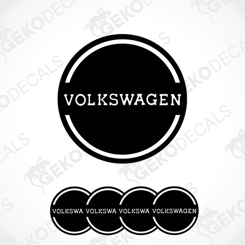 A set of black vinyl decals with the text 'VOLKSWAGEN' displayed on them, typically used as car stickers.