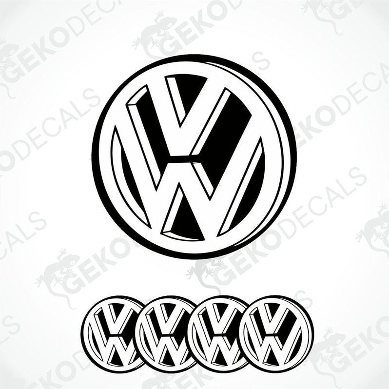 A set of four vinyl decals with a polyurethane coating featuring the Volkswagen logo.