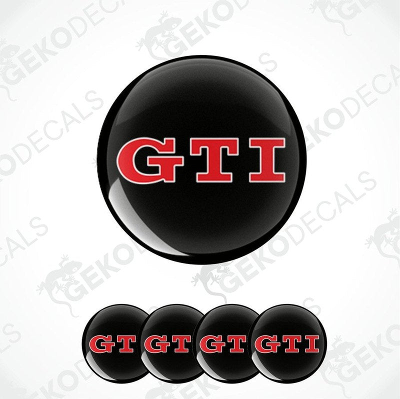 Set of four black, red, and white vinyl decals with the VOLKSWAGEN GTI logo.