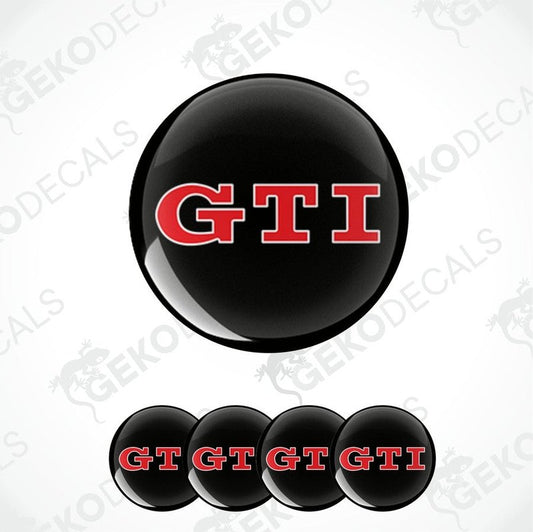Set of four black, red, and white vinyl decals with the VOLKSWAGEN GTI logo.