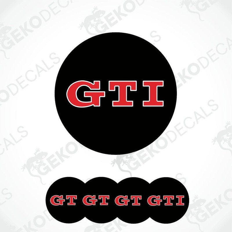 Set of four black, red, and white vinyl decals with the VOLKSWAGEN GTI logo.