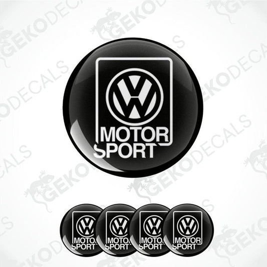 A set of four black and white vinyl decals with the 'Volkswagen Motor Sport' logo.
