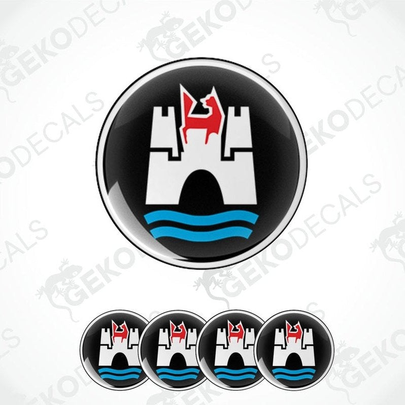 Set of four black vinyl stickers with white and red Wolkswagen Wolfsburg logo