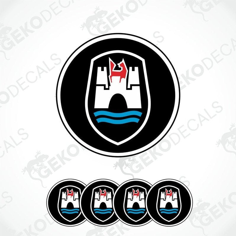 Set of four black vinyl stickers with white and red Wolkswagen Wolfsburg logo