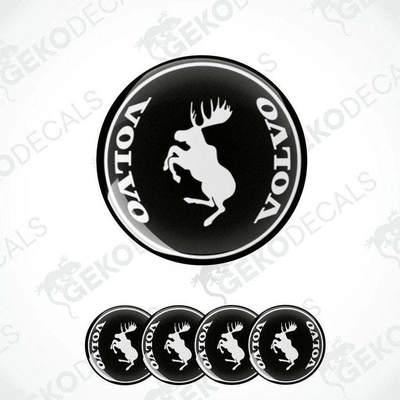 Set of black vinyl stickers with a white moose and Volvo logo text, designed for car decals.