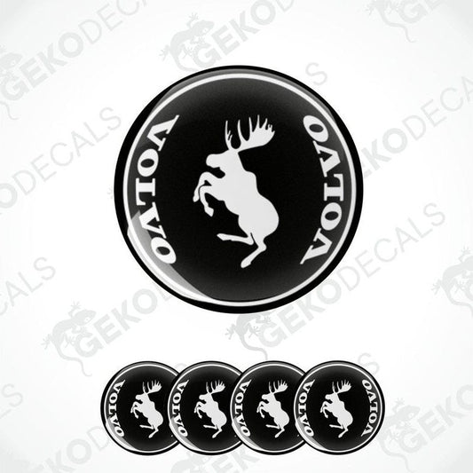 Set of black vinyl stickers with a white moose and Volvo logo text, designed for car decals.