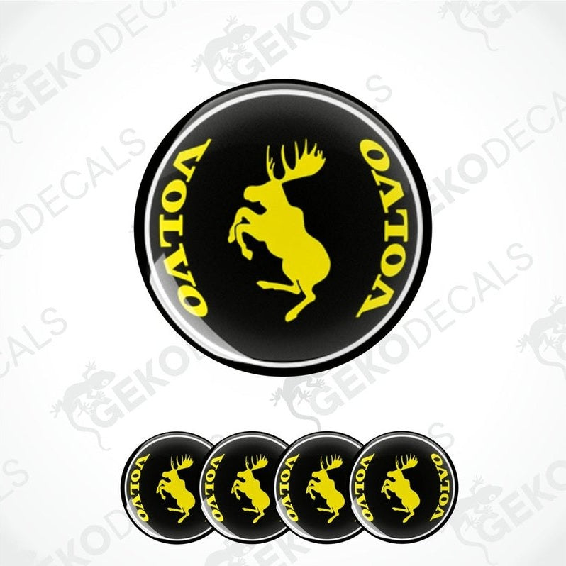 A set of vinyl decals with a polyurethane coating featuring a moose silhouette on a black background, branded with the name 'Volvo'.