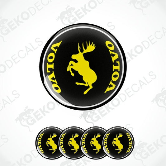 A set of vinyl decals with a polyurethane coating featuring a moose silhouette on a black background, branded with the name 'Volvo'.