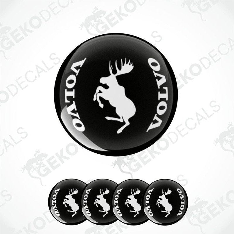Set of black vinyl stickers with a white moose and Volvo logo text, designed for car decals.