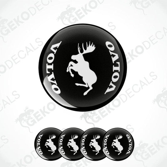 Set of black vinyl stickers with a white moose and Volvo logo text, designed for car decals.