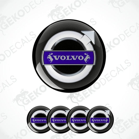 A set of four Volvo branded vinyl stickers with a polyurethane coating, displayed .