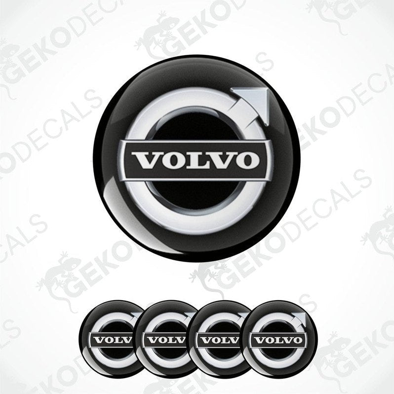A set of four black and silver vinyl decals with the Volvo logo.