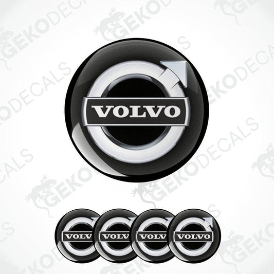 A set of four black and silver vinyl decals with the Volvo logo.