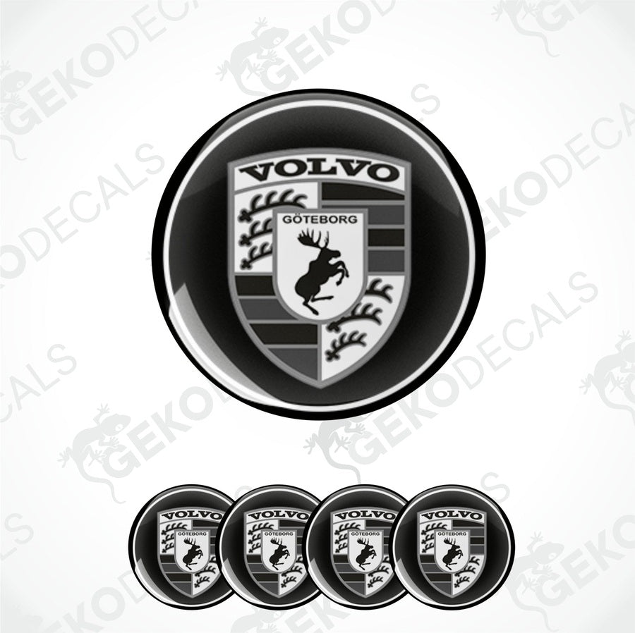 A set of four black and white vinyl decals with a polyurethane coating, featuring the Volvo Göteborg shield logo.