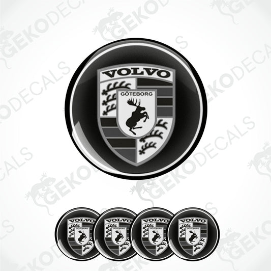 A set of four black and white vinyl decals with a polyurethane coating, featuring the Volvo Göteborg shield logo.