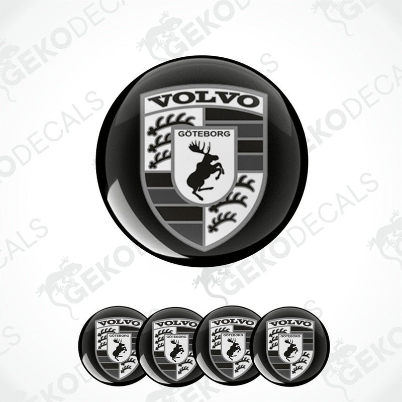 A set of four black and white vinyl decals with a polyurethane coating, featuring the Volvo Göteborg shield logo.