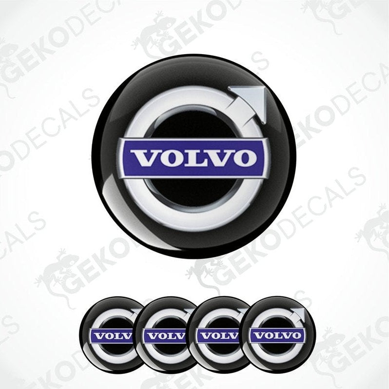 A set of vinyl decals with the Volvo logo applied on a circular background, typically used for car wheels.
