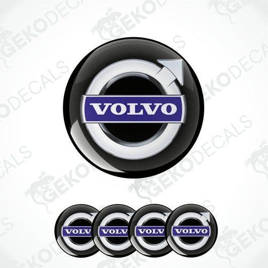 A set of vinyl decals with the Volvo logo applied on a circular background, typically used for car wheels.