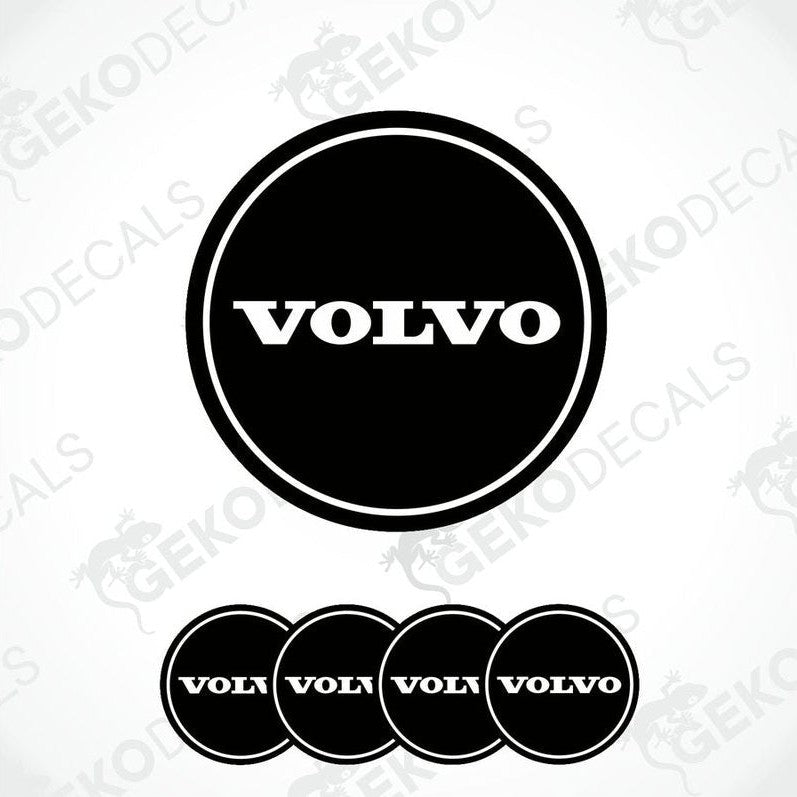 A set of black vinyl decals with the 'VOLVO' brand logo, intended for use as car stickers.