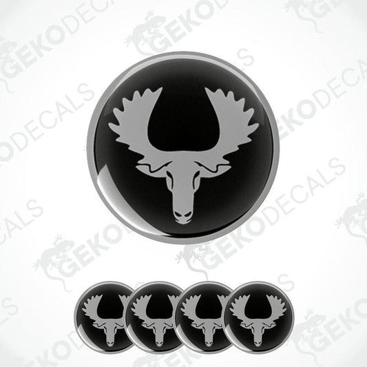 Set of four vinyl decals featuring a moose silhouette, with a prominent decal shown in a circular arrangement.