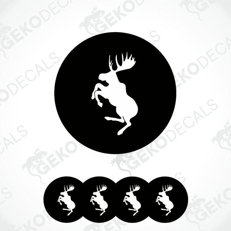 A set of four black vinyl stickers with the logo'VOLVO MOOSE' in white. 