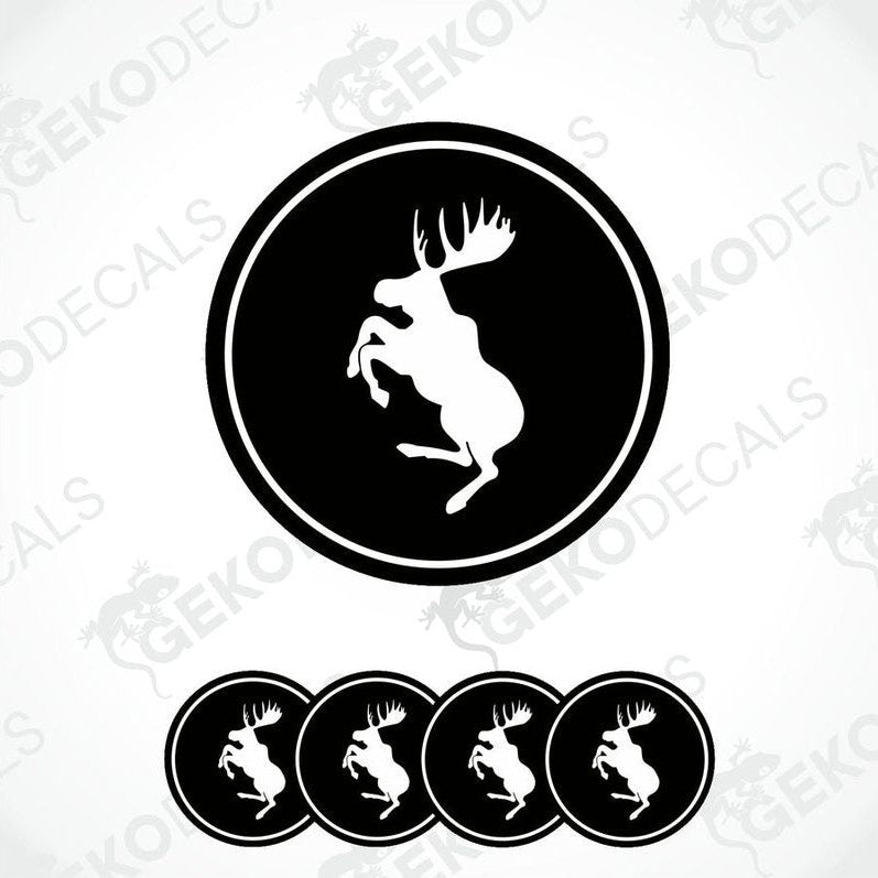 A set of four black vinyl stickers with the logo'VOLVO MOOSE' in white. 