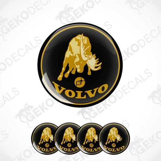 Set of four black vinyl stickers with a brown Volvo logo and moose image.