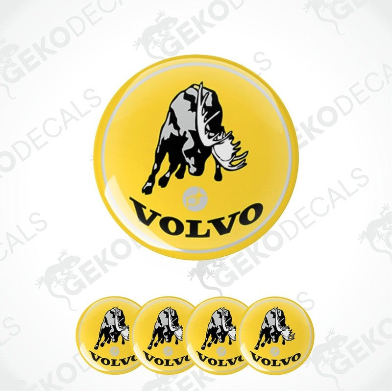 A set of yellow vinyl decals with the Volvo POLESTAR logo applied on them, displayed on a white background.
