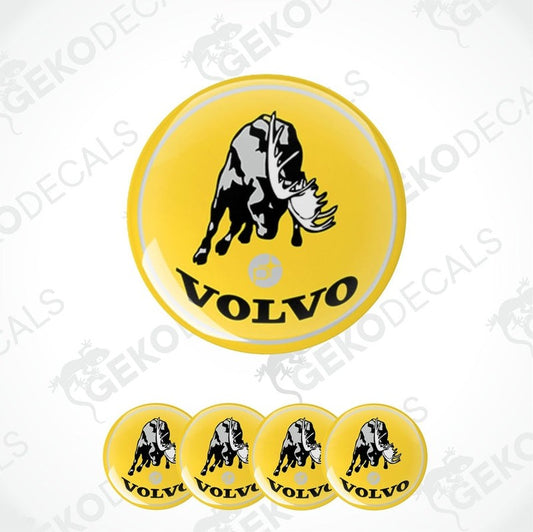 A set of yellow vinyl decals with the Volvo POLESTAR logo applied on them, displayed on a white background.