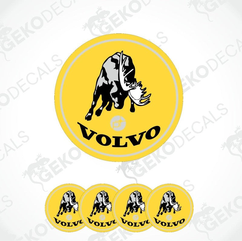 A set of yellow vinyl decals with the Volvo POLESTAR logo applied on them, displayed on a white background.