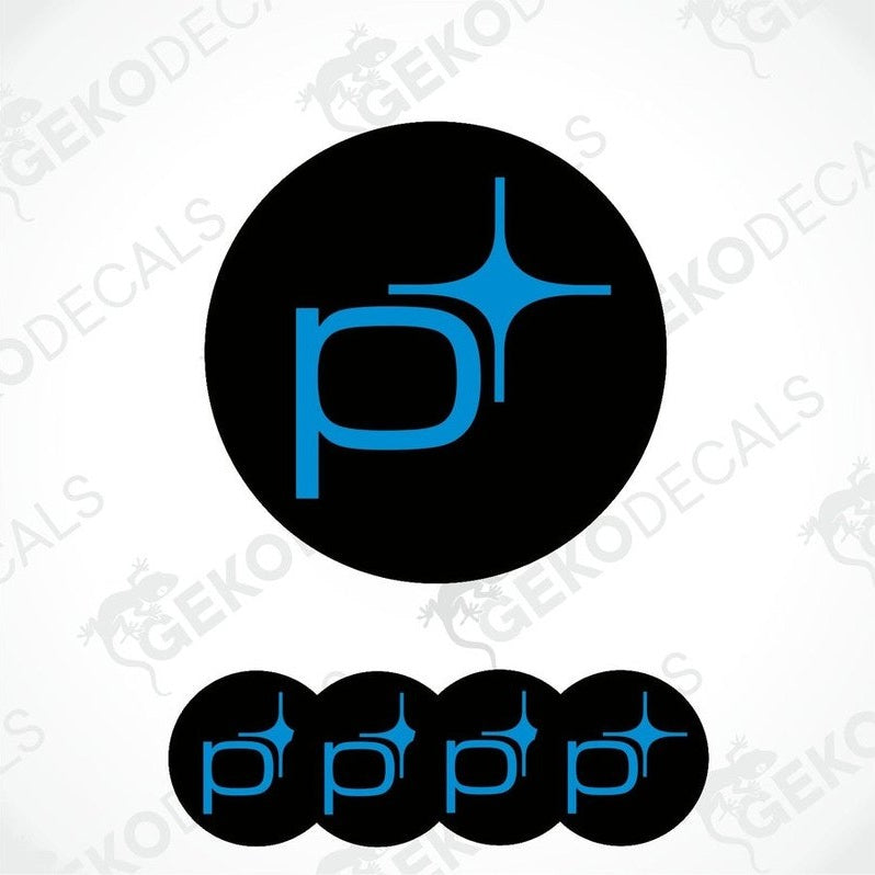 A set of four black vinyl stickers with a blue and white 'POLESTAR' logo, designed for use as car decals.
