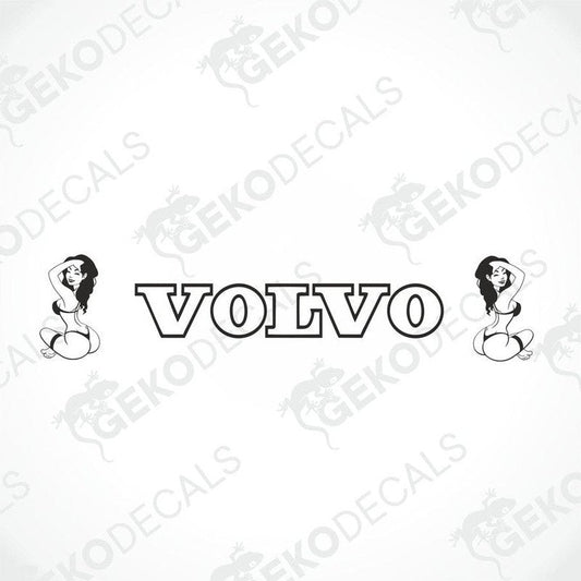 Volvo black car windshield sticker with cut out text VOLVO and text sexy girls bolt on both sides