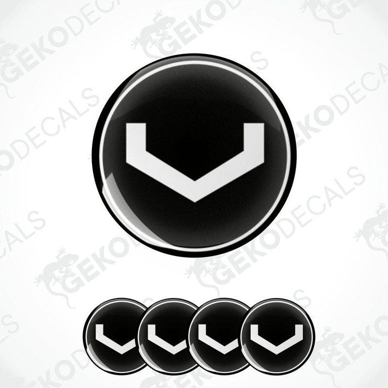 A set of four vinyl decals with a polyurethane coating, featuring a geometric shape design, predominantly black and white in color.