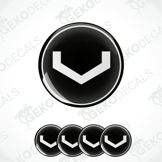 A set of four vinyl decals with a polyurethane coating, featuring a geometric shape design, predominantly black and white in color.