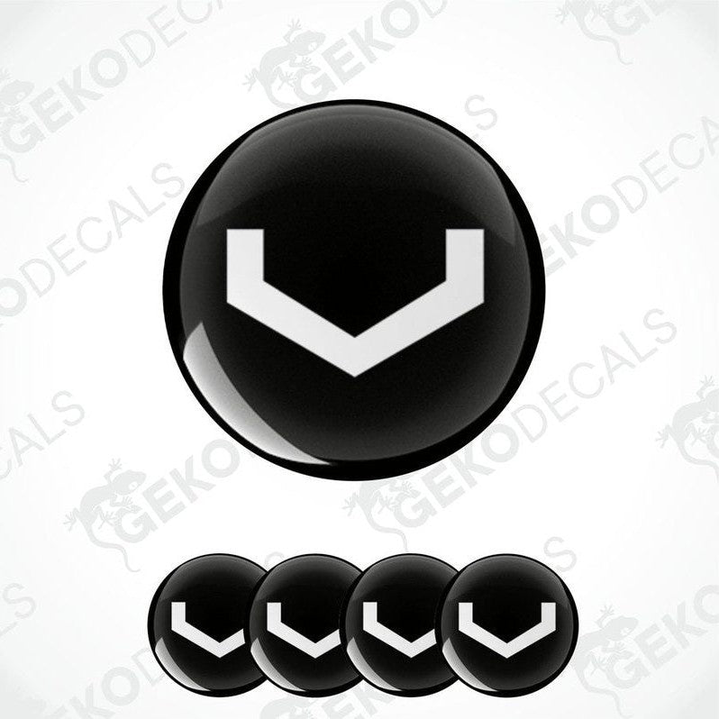 A set of four black vinyl stickers with a geometric design, displayed against a white background. Each sticker has the word 'VOSSEN' written on it.