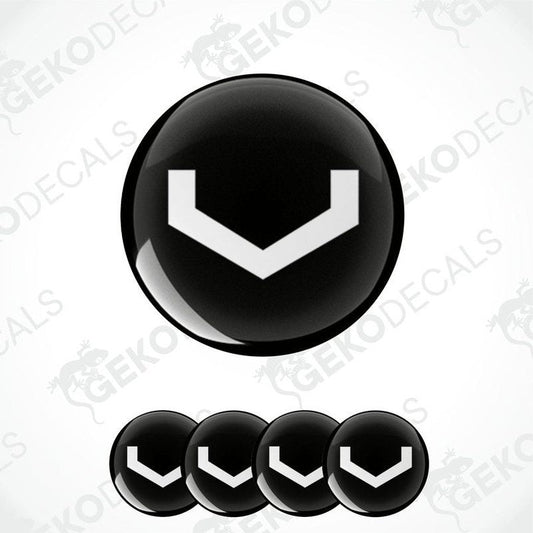 A set of four black vinyl stickers with a geometric design, displayed against a white background. Each sticker has the word 'VOSSEN' written on it.