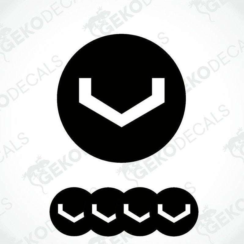 A set of four black vinyl stickers with a geometric design, displayed against a white background. Each sticker has the word 'VOSSEN' written on it.