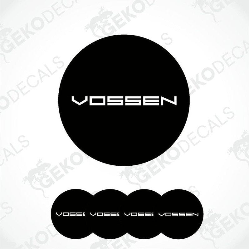 A set of four black vinyl stickers with the word 'VOSSEN' printed on them, presented against a white background.